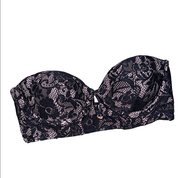 Cute Bond-Eye pink and black lace bikini‎ top size 10 - Picture 1 of 4